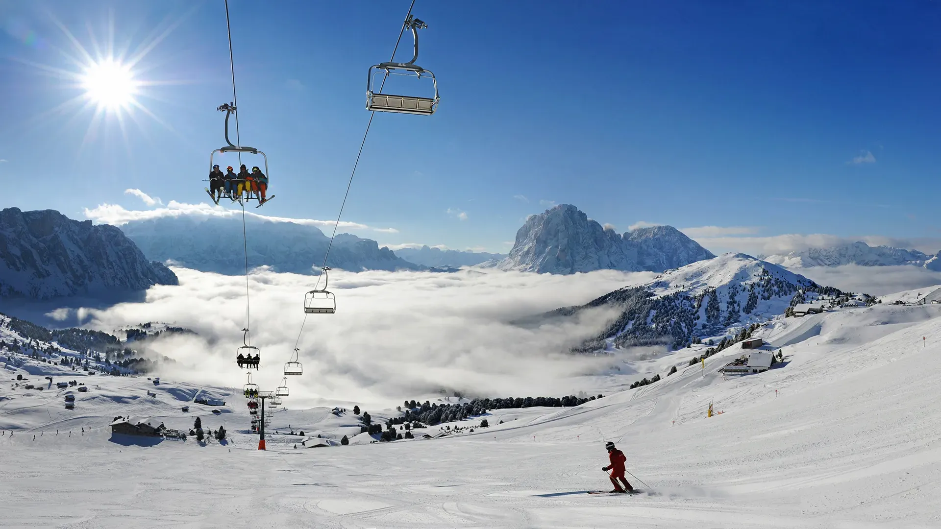 Skifahren in Wolkenstein in Gröden – Dolomiten Skigebiet nahe Garni Crepaz