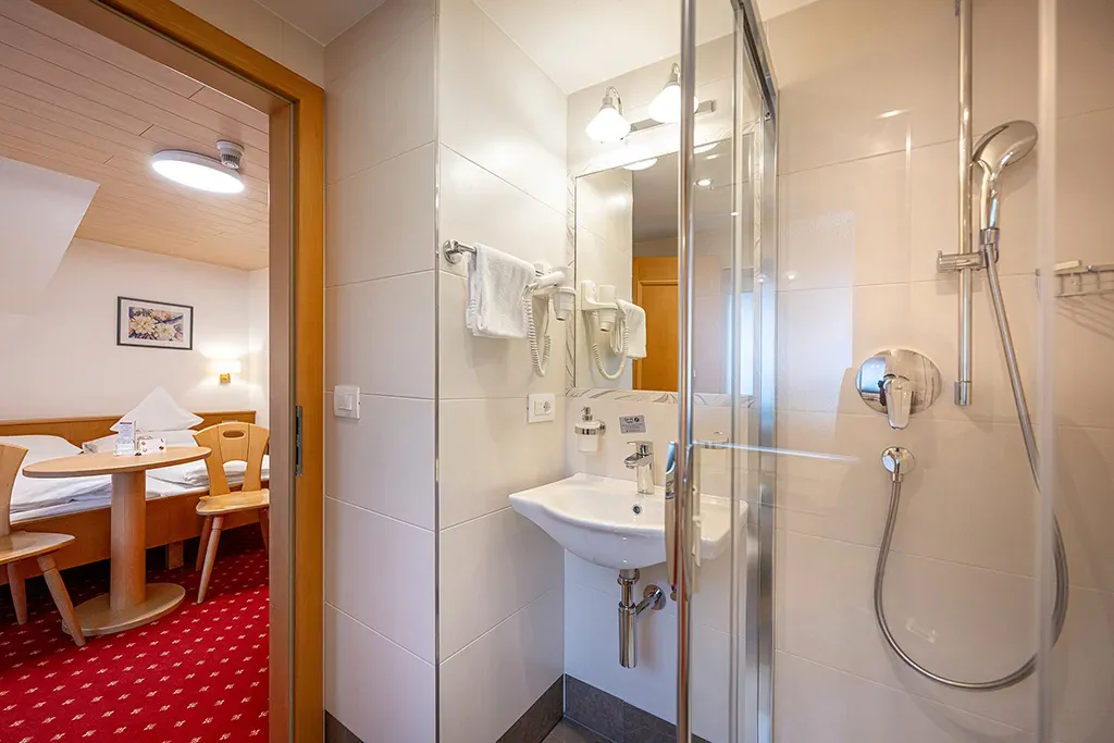 Badezimmer im Economy Zimmer im Garni Crepaz – modern und funktional